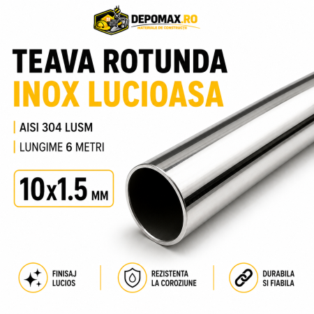 Teava rotunda inox lucios AISI 304 LUSM, 10 x 1.5 mm, 6 metri